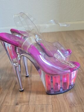 Pleaser Platform Heels with Hot Pink Insole And Flames Size 7